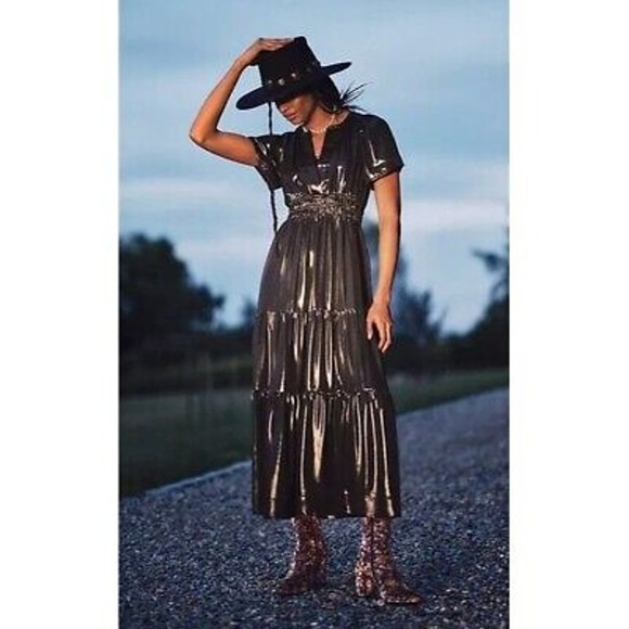 Anthropologie The Somerset Maxi Dress Small Metallic Shine Edition NEW - Picture 2 of 7